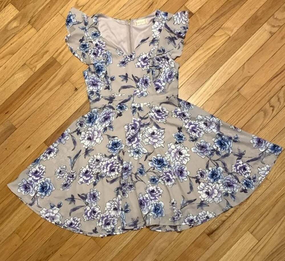 Altar'd State Women's Floral Print Flutter Sleeve Mini Skater Dress Medium